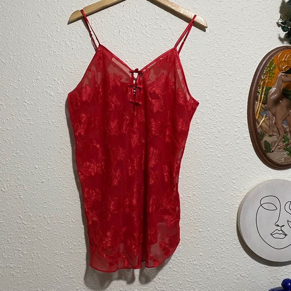 Linda Montreal women's L Red Floral‎ Lace Kimono Robe vintage gown Lingerie Set - Picture 3 of 9